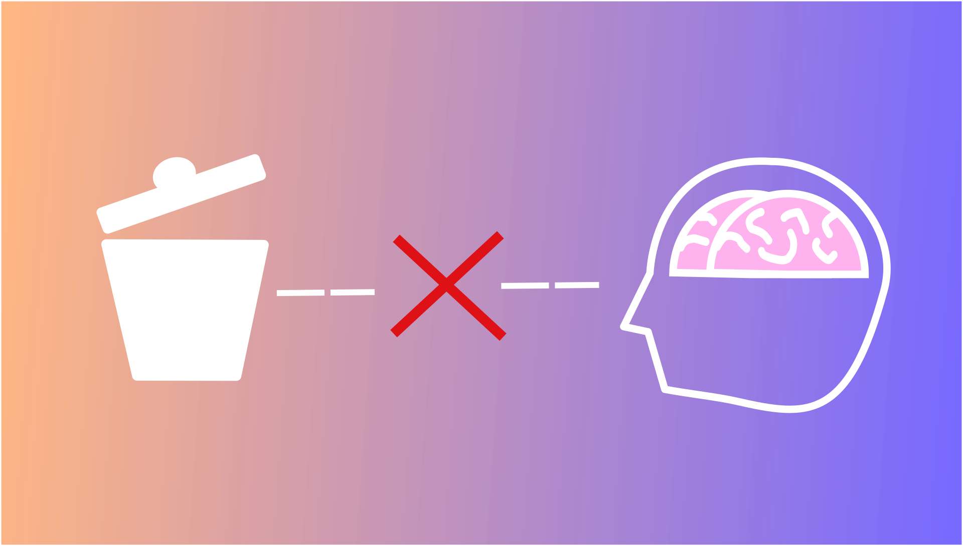 icon of a brain and a trash can and a dashed line with an x in the center